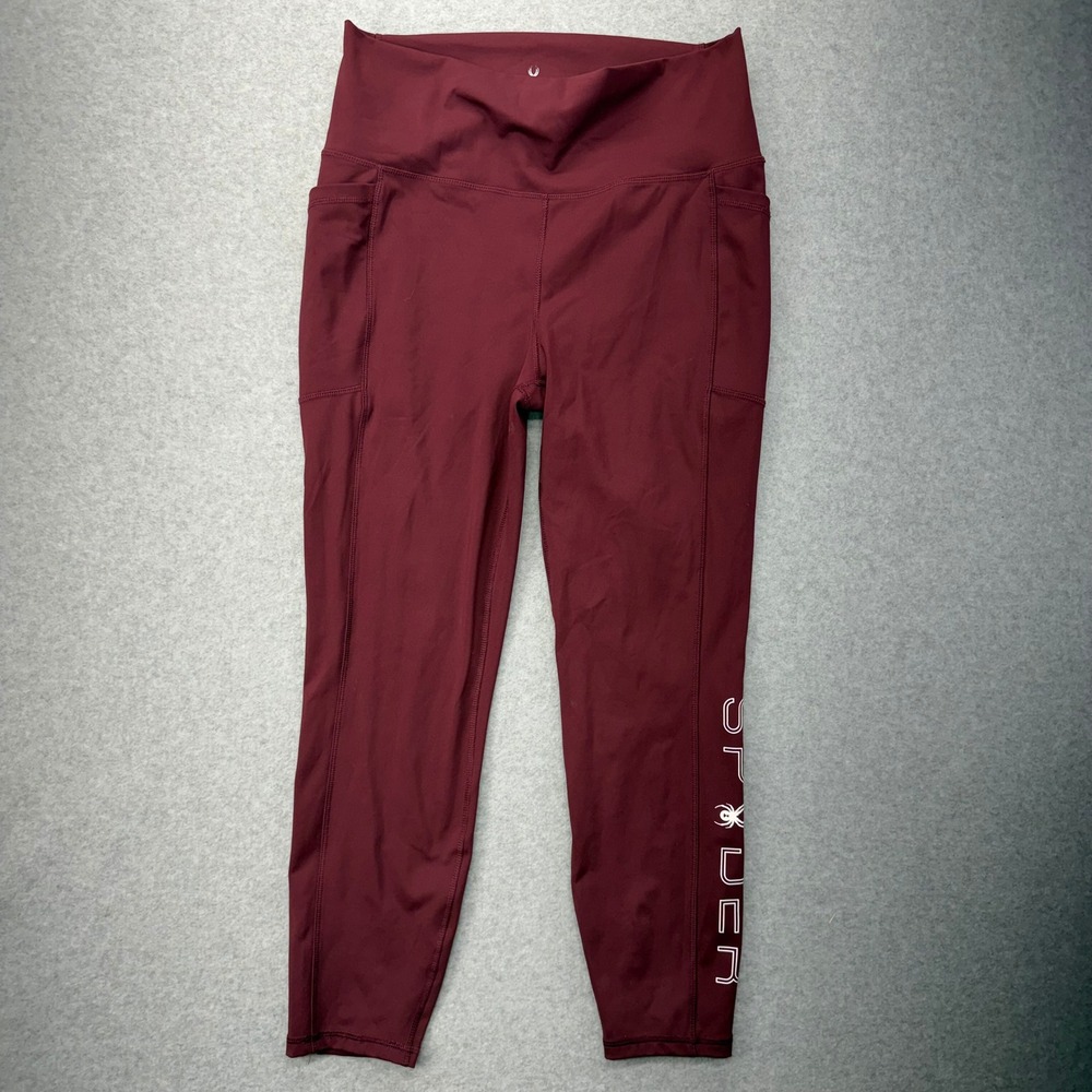 Spyder Active Leggings Burgundy XL High Waisted Pockets‎ Logo Athletic